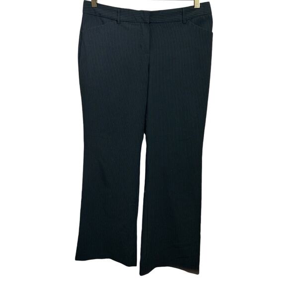 Express Design Studio Editor Pinstripe Wide Leg Black Pants Sz 8 R Midrise - Picture 2 of 6